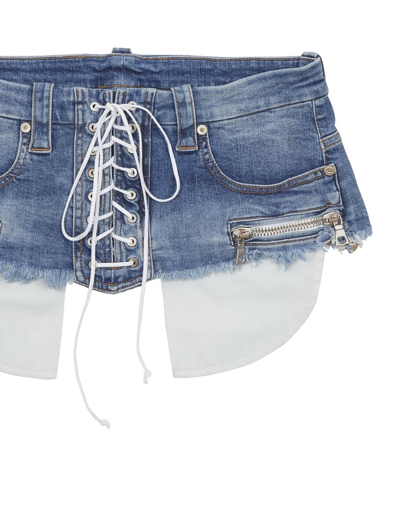 denim lace up belt by Selfnex