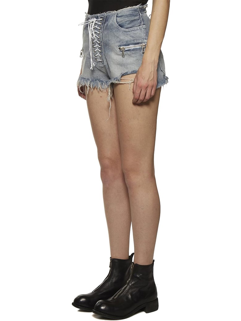 lace up denim shorts by Selfnex