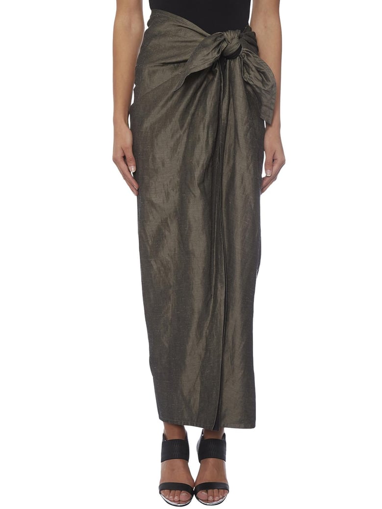 cotton and linen long skirt with zip by Selfnex