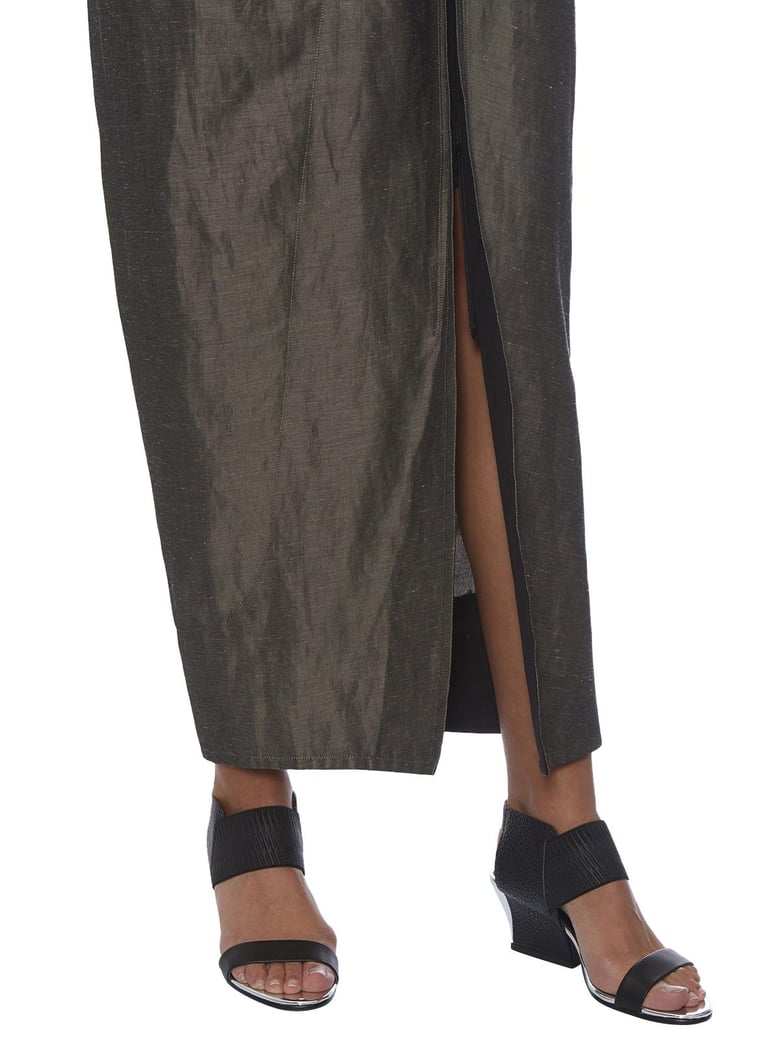 cotton and linen long skirt with zip by Selfnex