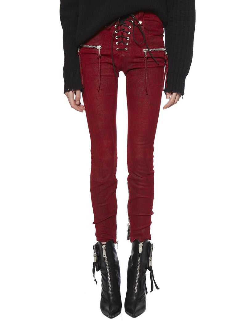 leather stretch laced-up trousers by Selfnex