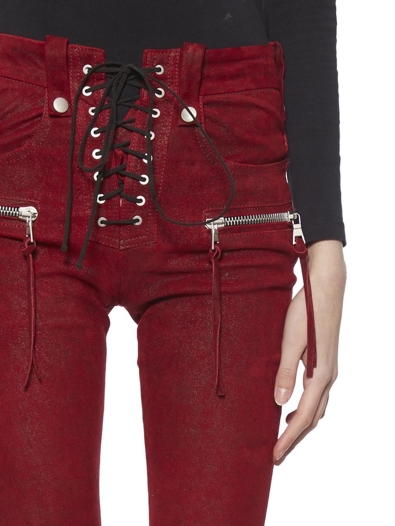 leather stretch laced-up trousers by Selfnex