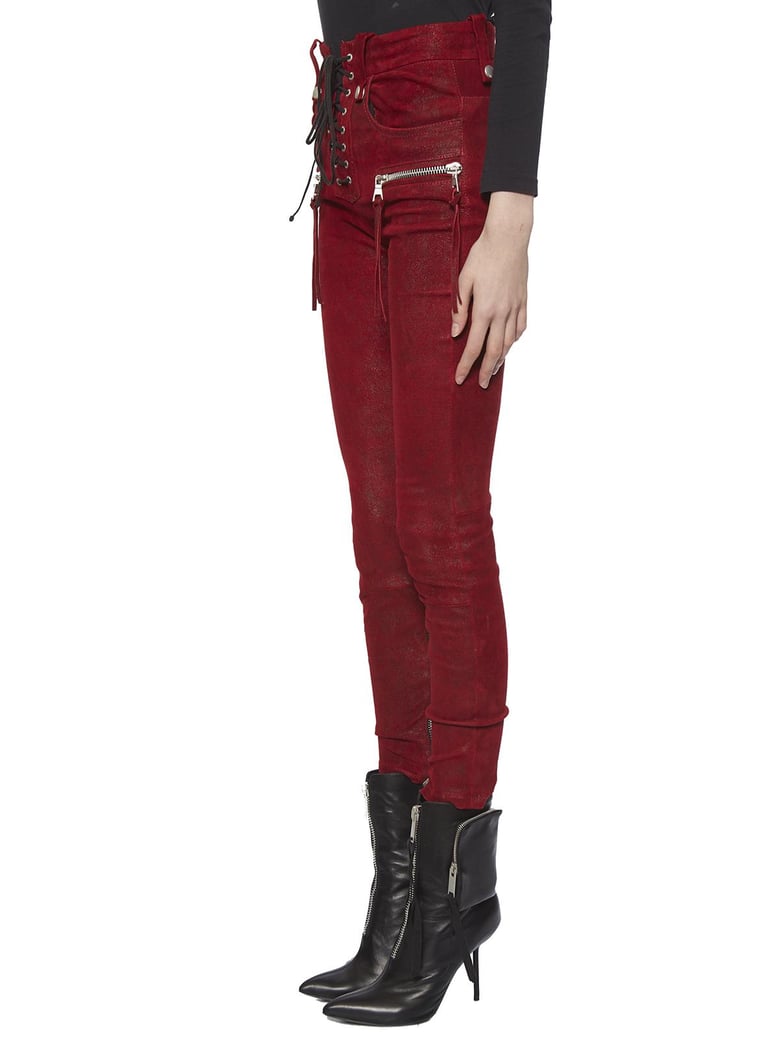 leather stretch laced-up trousers by Selfnex