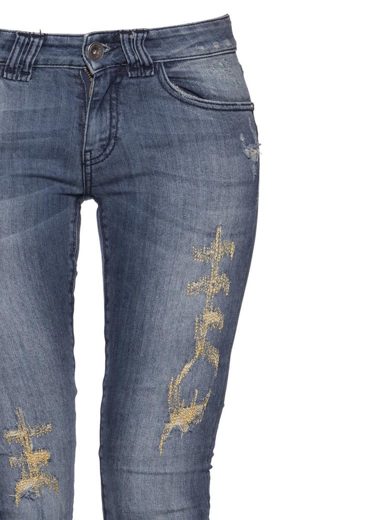denim jeans with embroidery by Selfnex