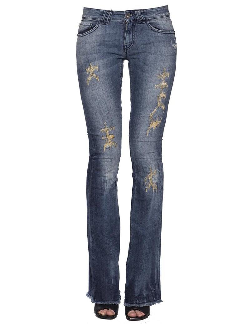 denim jeans with embroidery by Selfnex