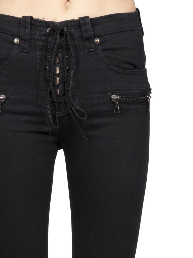 stone denim lace up jeans by Selfnex