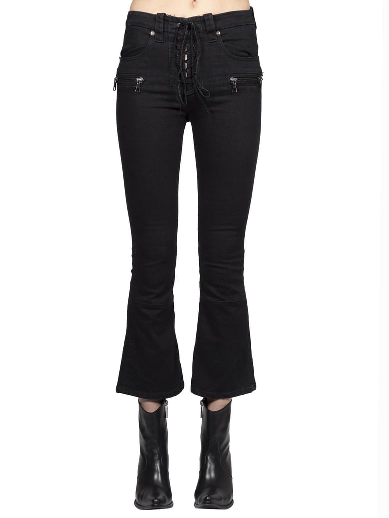 stone denim lace up jeans by Selfnex