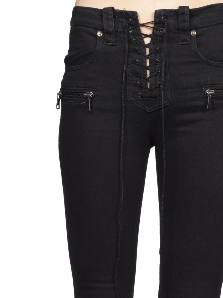 stone denim lace up jeans by Selfnex