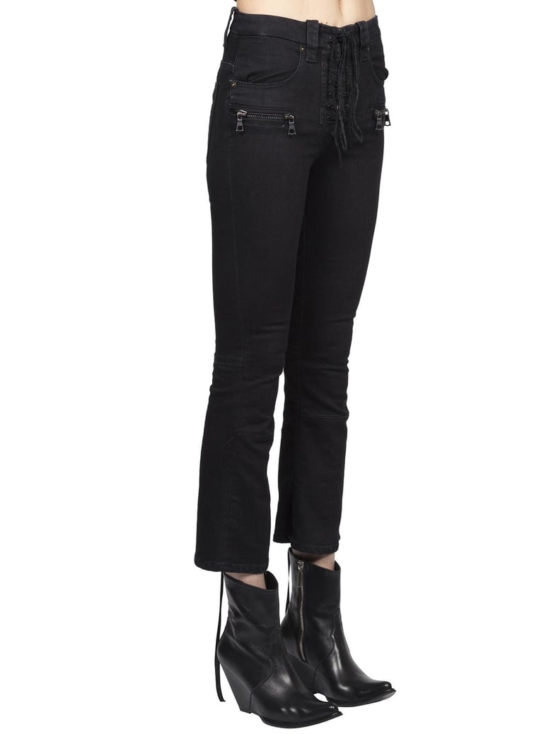 stone denim lace up jeans by Selfnex
