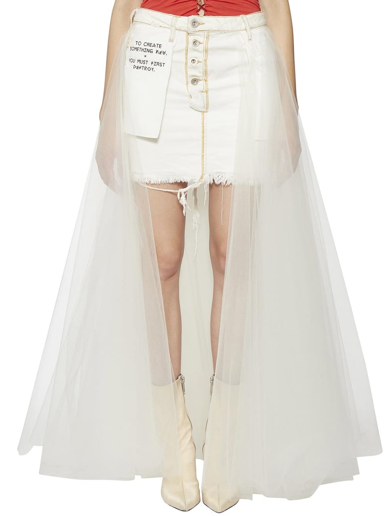 long denim & tulle skirt by Selfnex