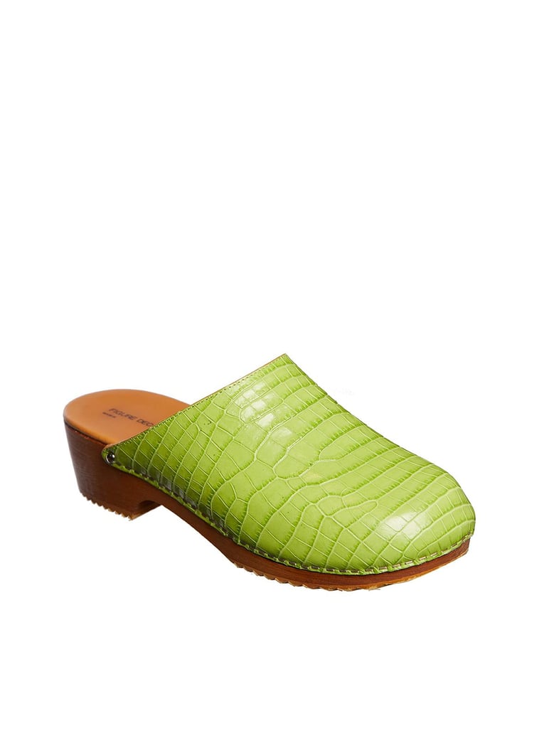 leather and wood clogs by Selfnex