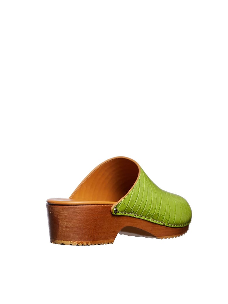 leather and wood clogs by Selfnex
