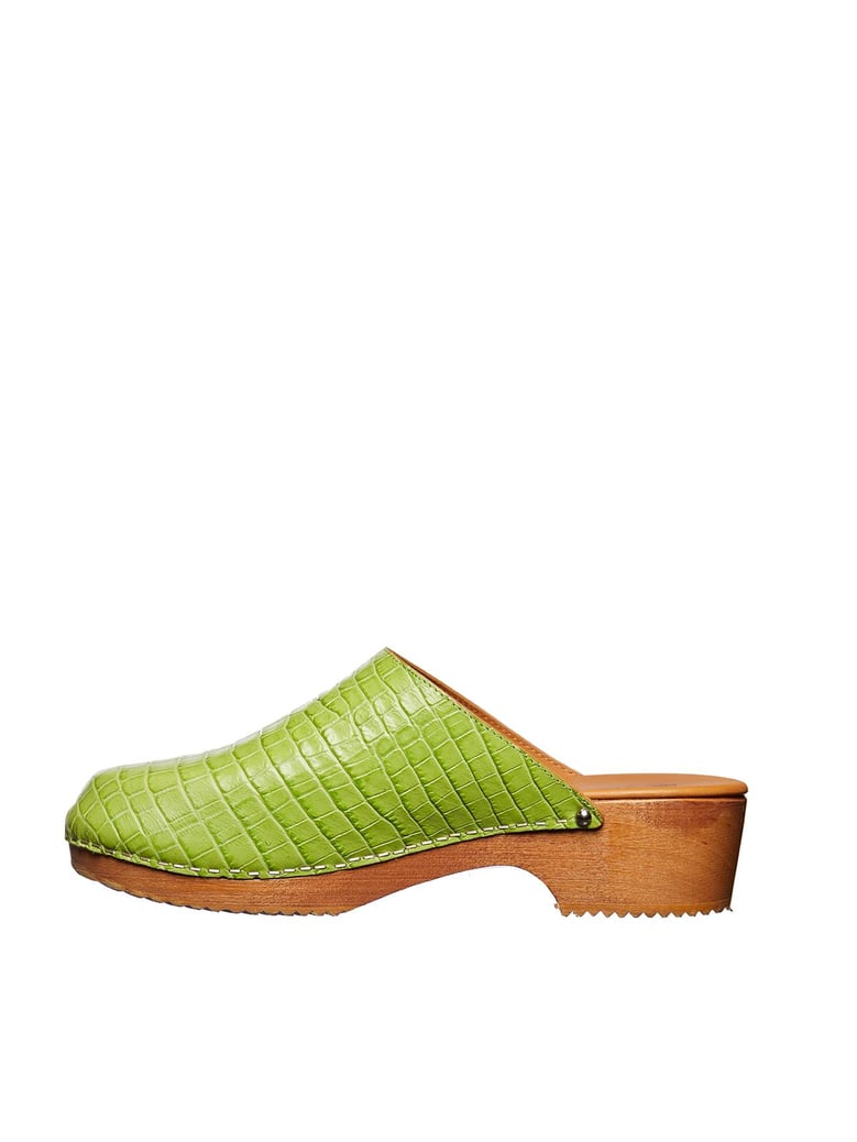 leather and wood clogs by Selfnex