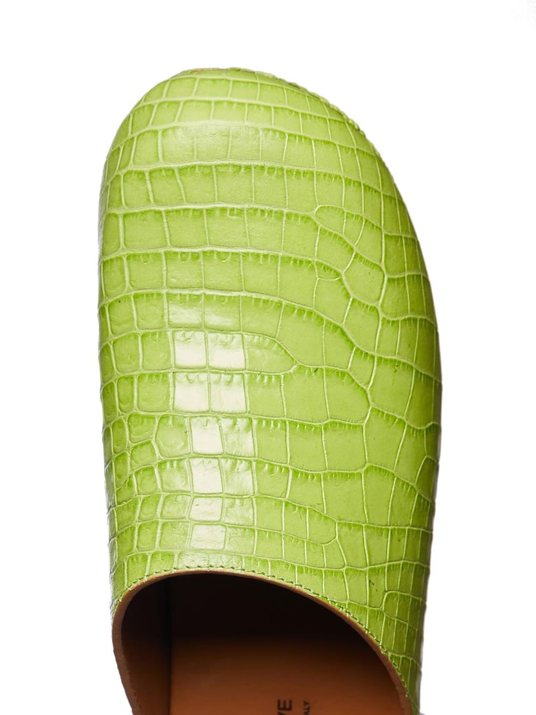 leather and wood clogs by Selfnex
