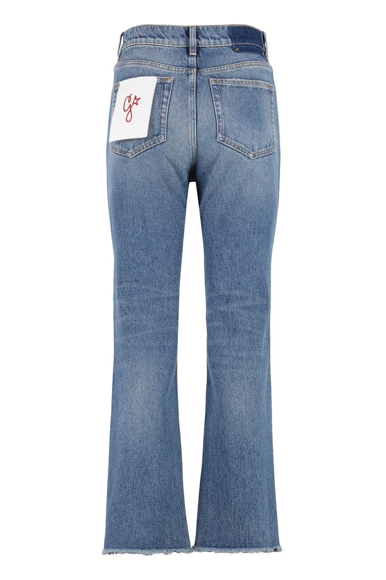 embroidered patch cropped jeans by Selfnex