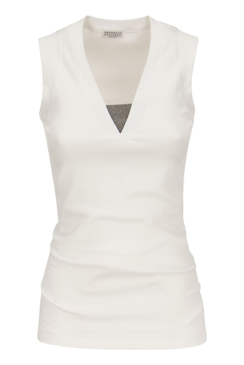 stretch cotton rib jersey top with precious insert by Selfnex