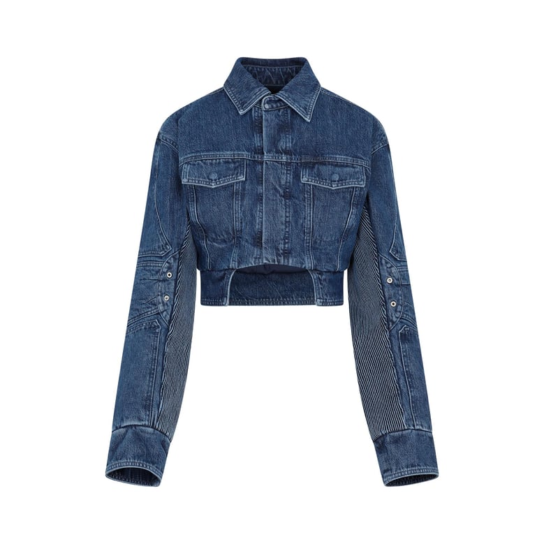 off white motorcycle hole crop jacket by Selfnex