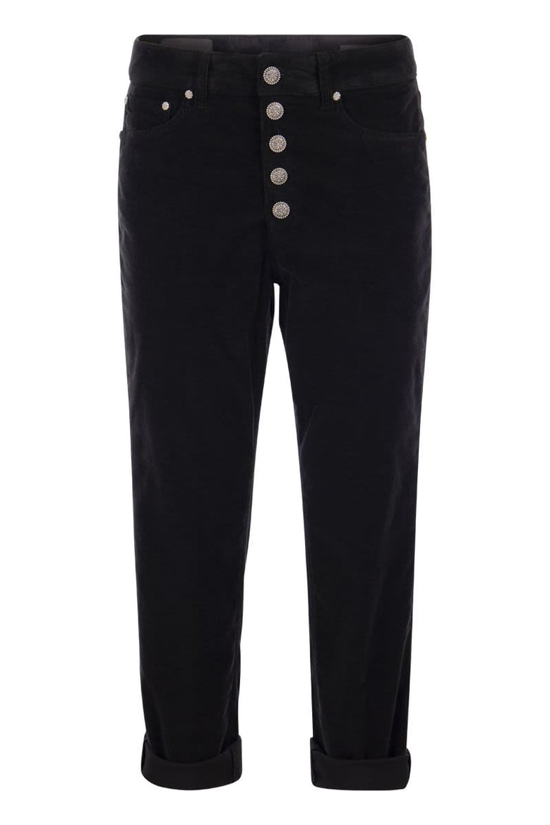 koons - multi-striped velvet trousers with jewelled buttons by Selfnex