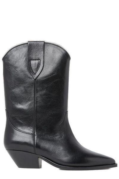 premium leather pointed toe block heel ankle boots by Selfnex