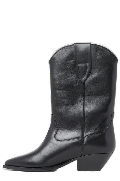 premium leather pointed toe block heel ankle boots by Selfnex