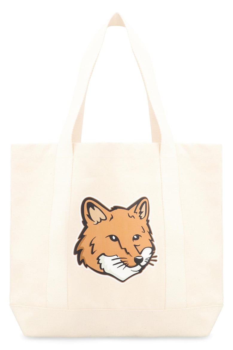 ivory canvas fox head shopping bag by Selfnex