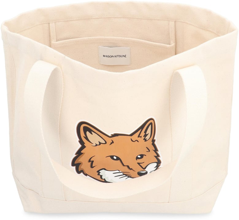 ivory canvas fox head shopping bag by Selfnex