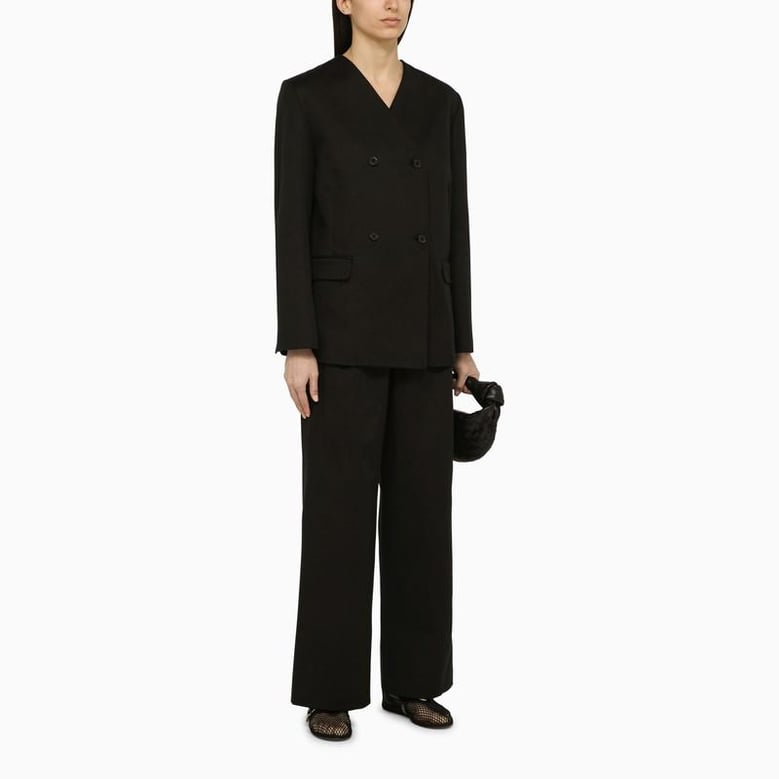 black double-breasted jacket in cotton and linen by Selfnex