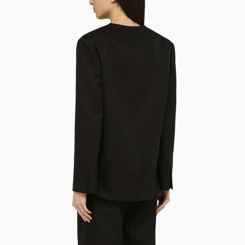 black double-breasted jacket in cotton and linen by Selfnex