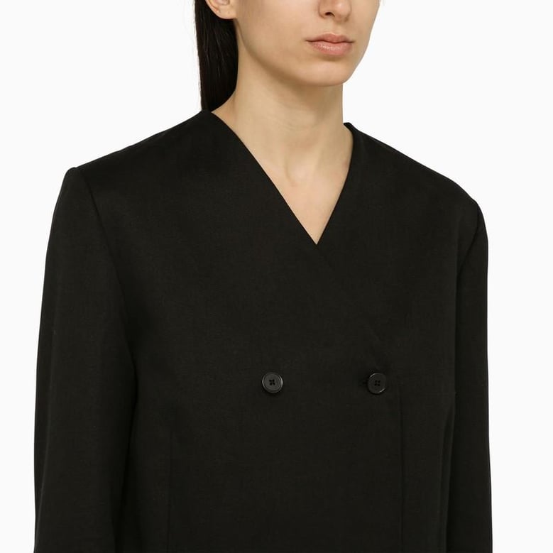 black double-breasted jacket in cotton and linen by Selfnex