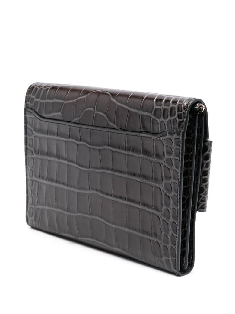 buckle travel case croco embossed leather clutch bag by Selfnex