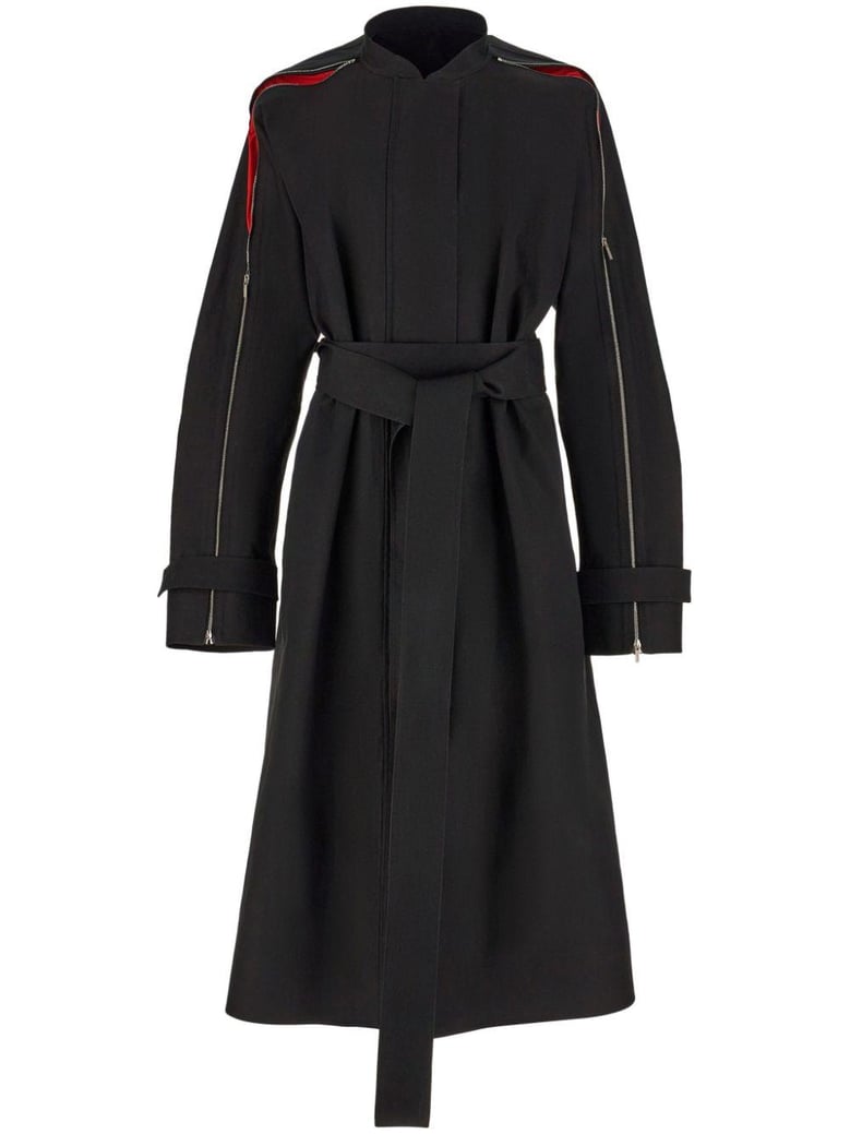 zip-detail cotton belted trench coat by Selfnex