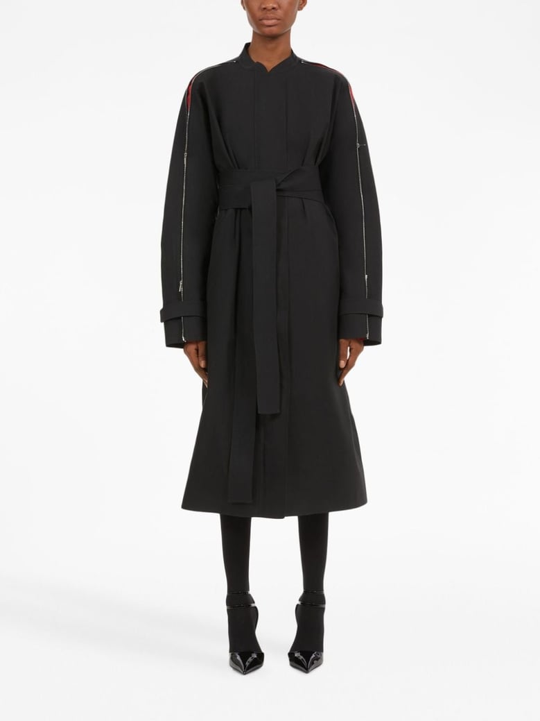 zip-detail cotton belted trench coat by Selfnex