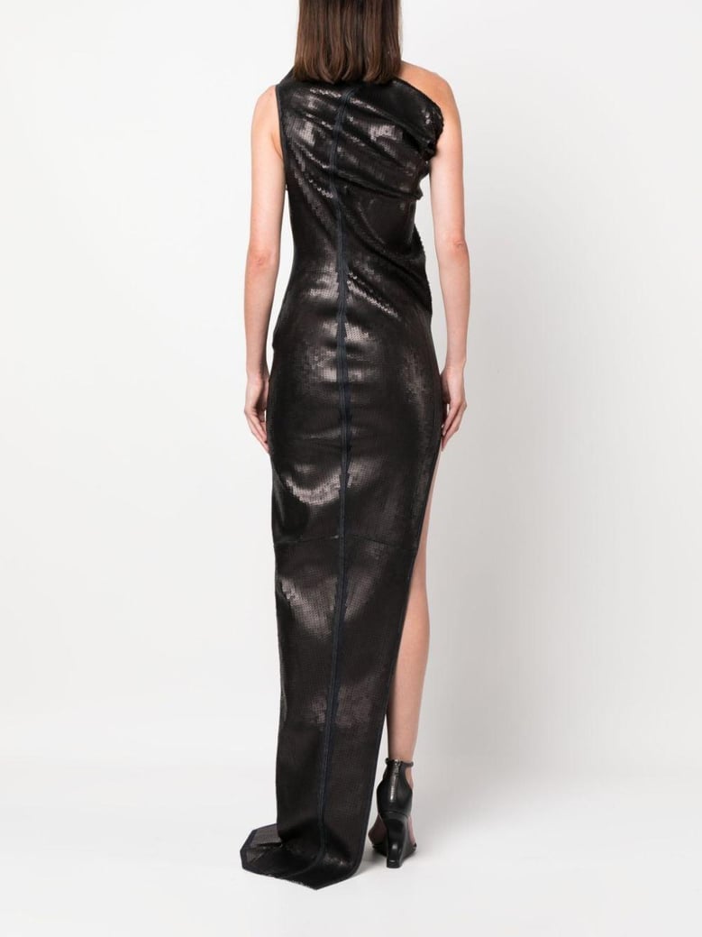 embroidered denim long dress by Selfnex