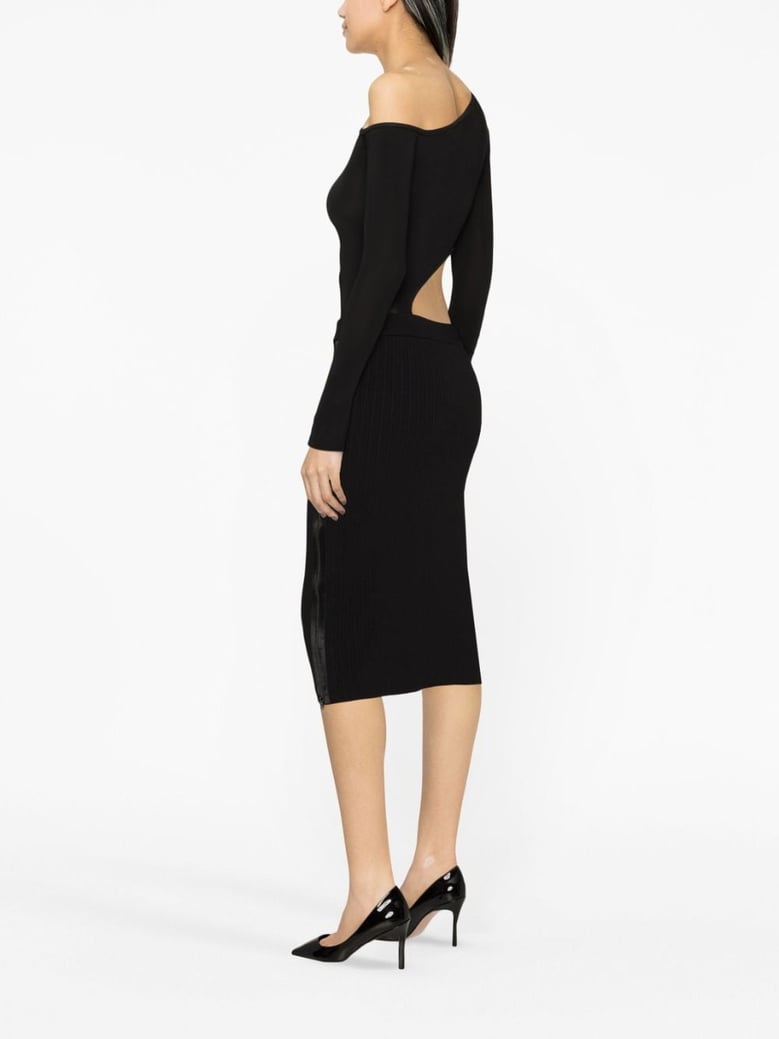 zipped ribbed silk skirt by Selfnex