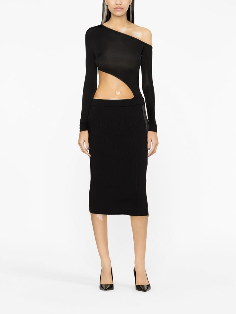 zipped ribbed silk skirt by Selfnex
