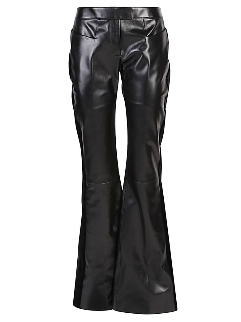 flared leather and velvet trousers by Selfnex