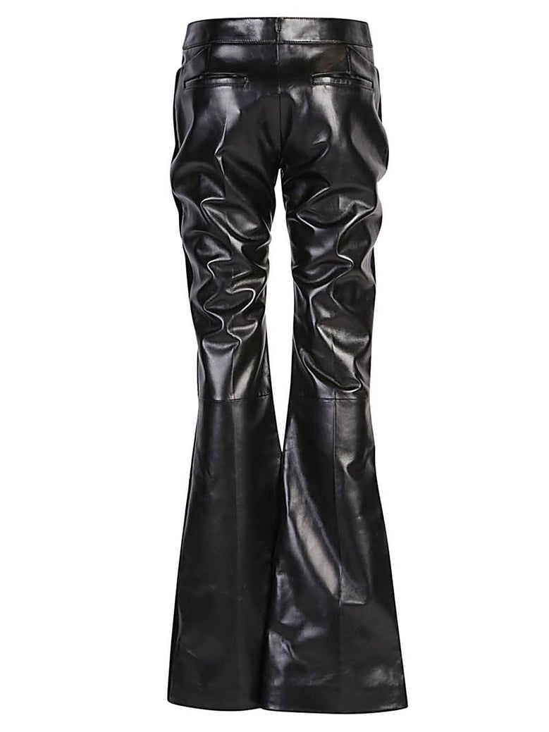 flared leather and velvet trousers by Selfnex