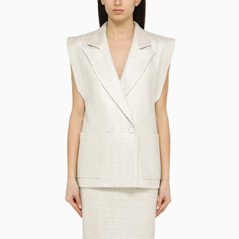 silver double-breasted cotton-blend waistcoat by Selfnex