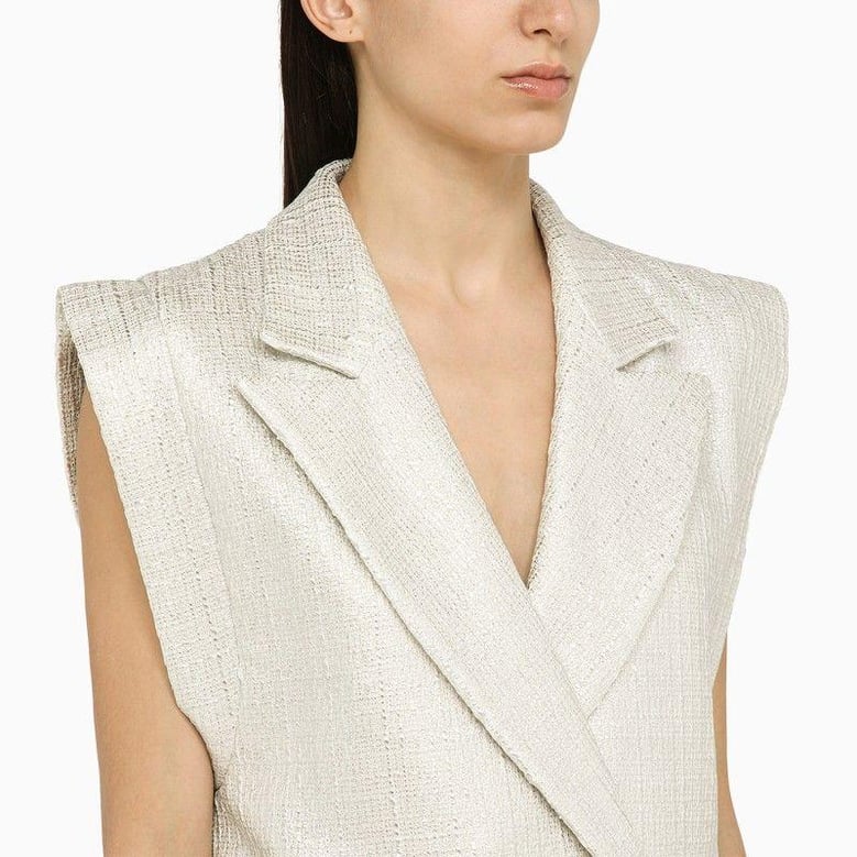 silver double-breasted cotton-blend waistcoat by Selfnex