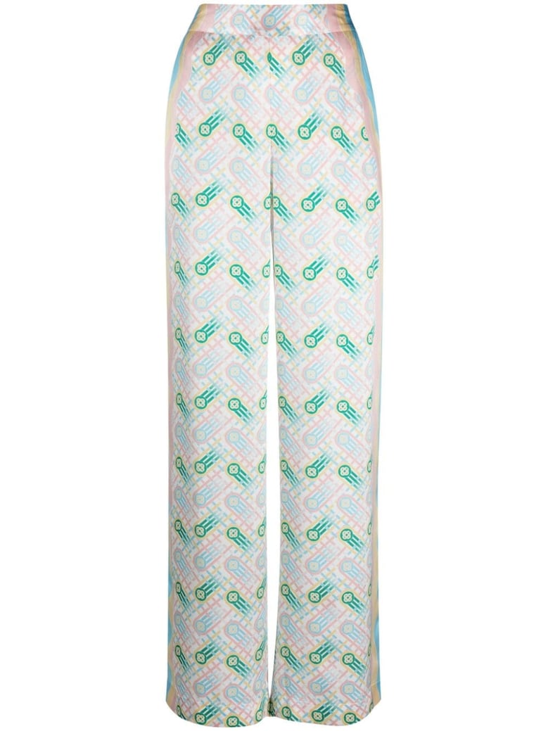 printed silk straight leg trousers by Selfnex