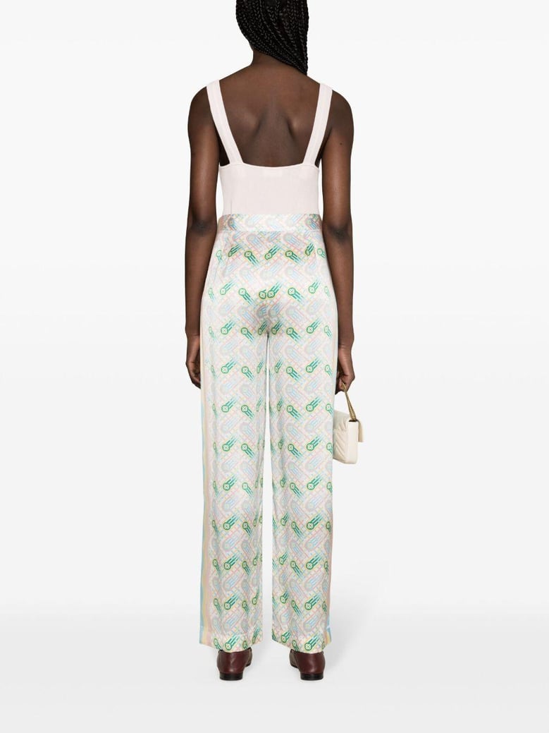 printed silk straight leg trousers by Selfnex
