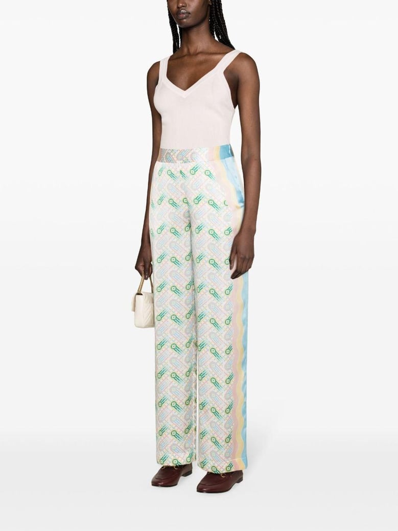 printed silk straight leg trousers by Selfnex
