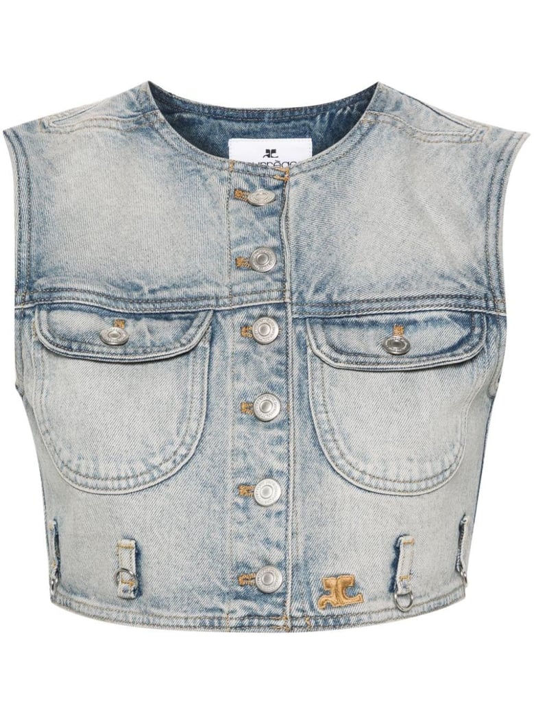 denim cropped vest by Selfnex