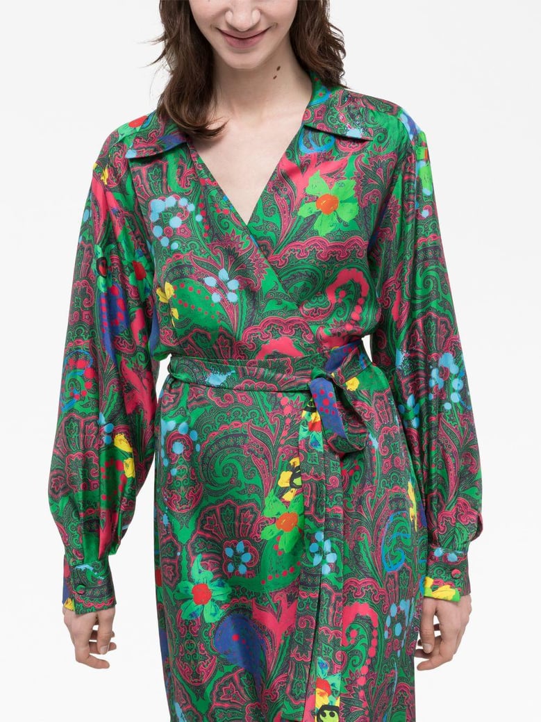 paisley print long wrap dress by Selfnex