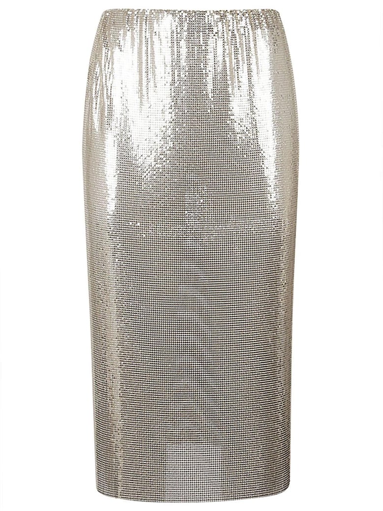 metallic knit midi skirt by Selfnex