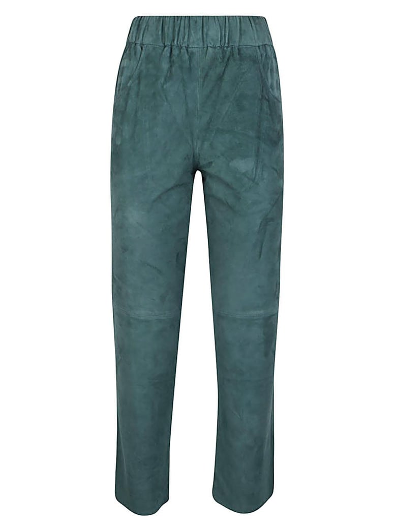 elastic waist suede trousers by Selfnex