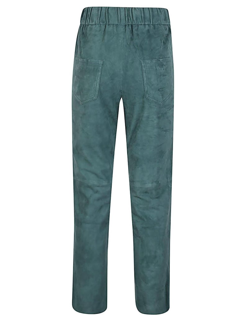 elastic waist suede trousers by Selfnex
