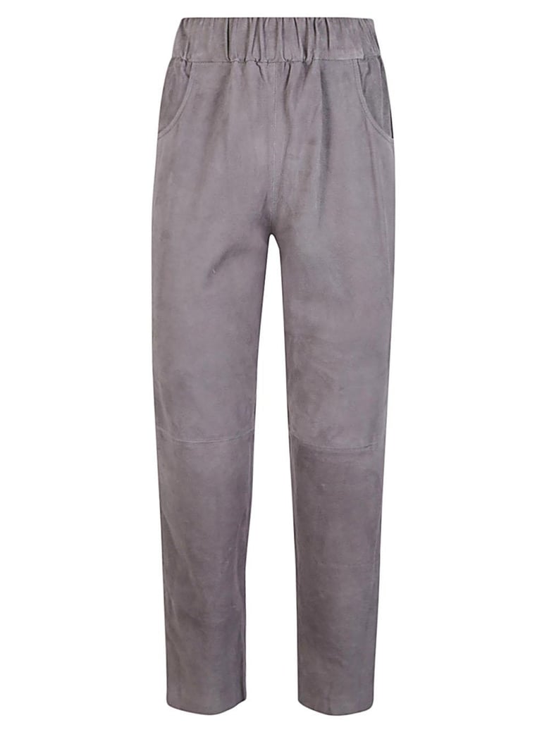 elastic waist suede trousers by Selfnex