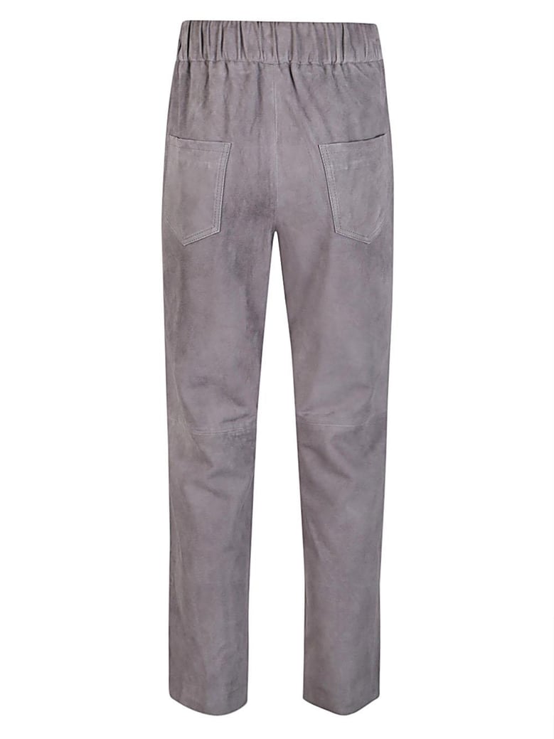 elastic waist suede trousers by Selfnex