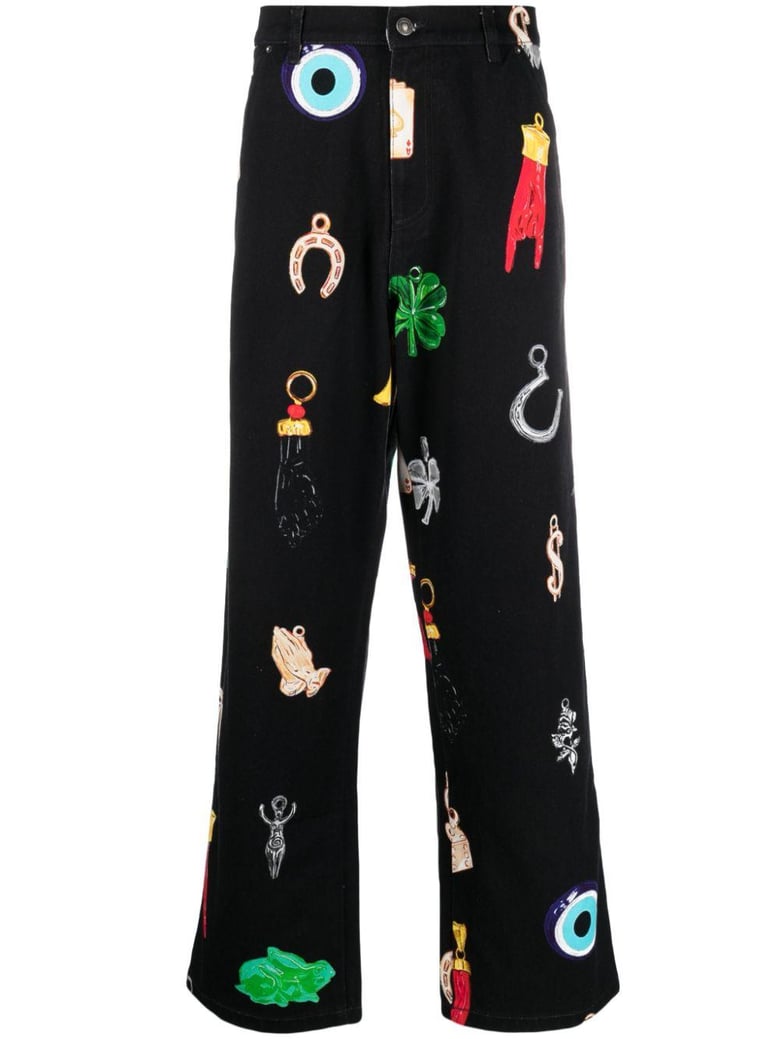 printed denim jeans by Selfnex